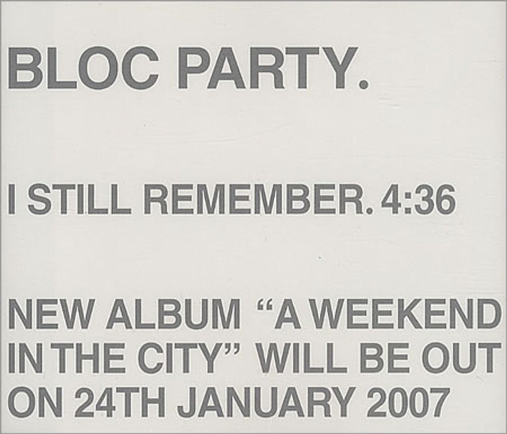 Bloc Party I Still Remember Japanese Promo CD-R acetate CD-R ACETATE