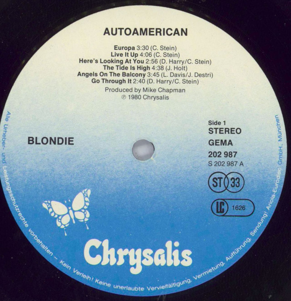 Blondie Autoamerican German vinyl LP album (LP record) BLOLPAU822483