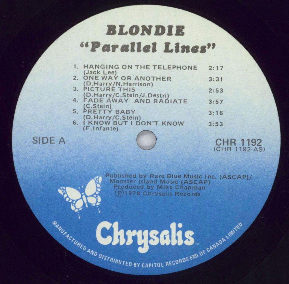 Blondie Parallel Lines Canadian vinyl LP album (LP record) BLOLPPA181866