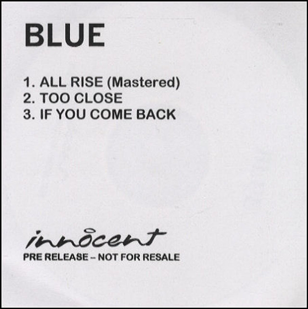 Blue (00s) All Rise UK Promo CD-R acetate CDR ACETATE