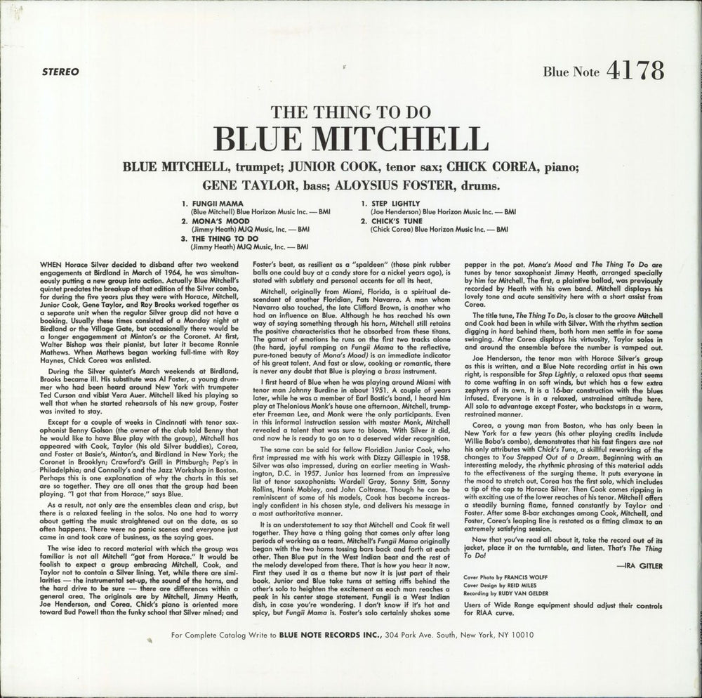 Blue Mitchell The Thing To Do US vinyl LP album (LP record)