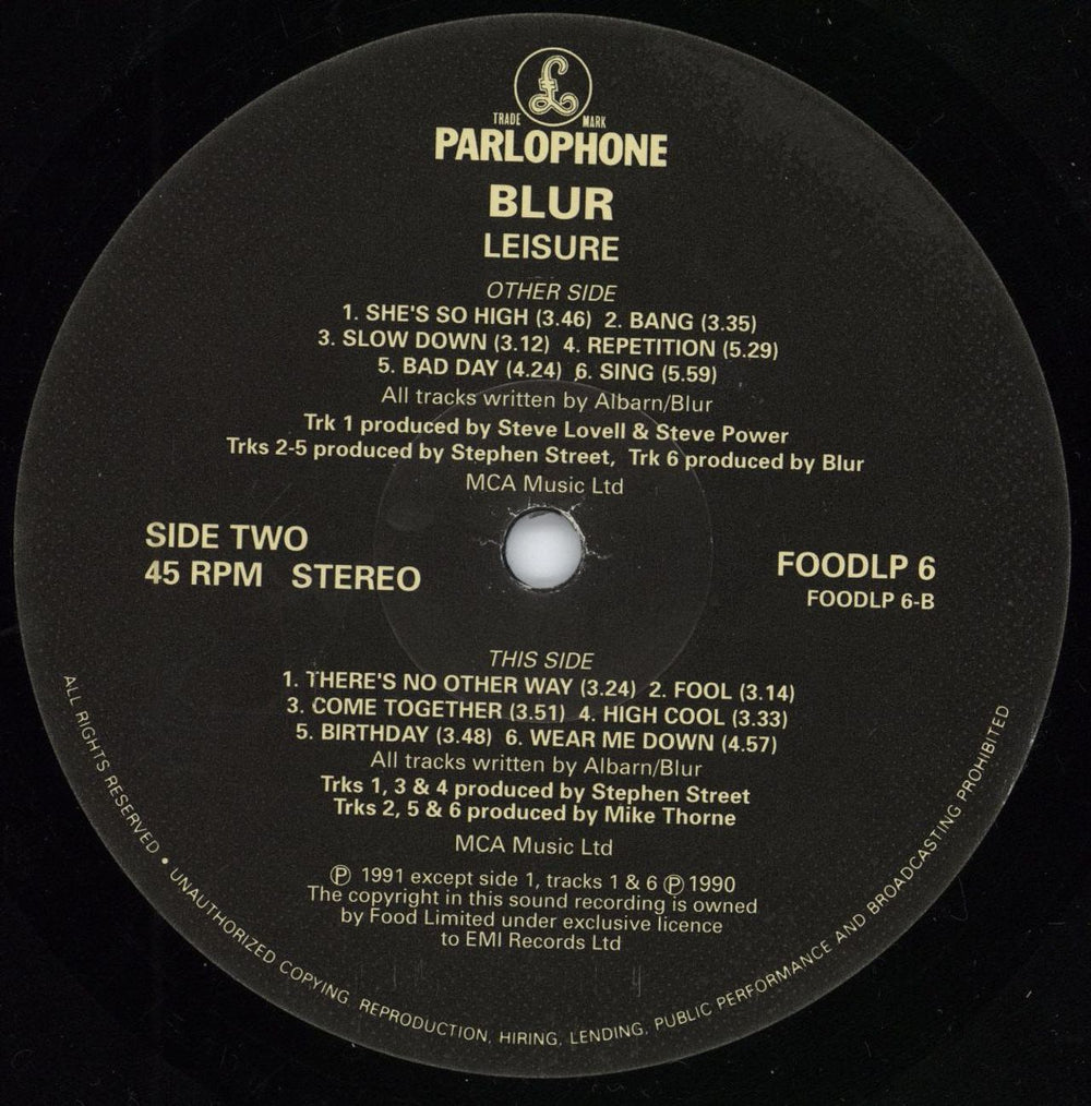 Blur Leisure - Misprint UK Vinyl LP — RareVinyl.com