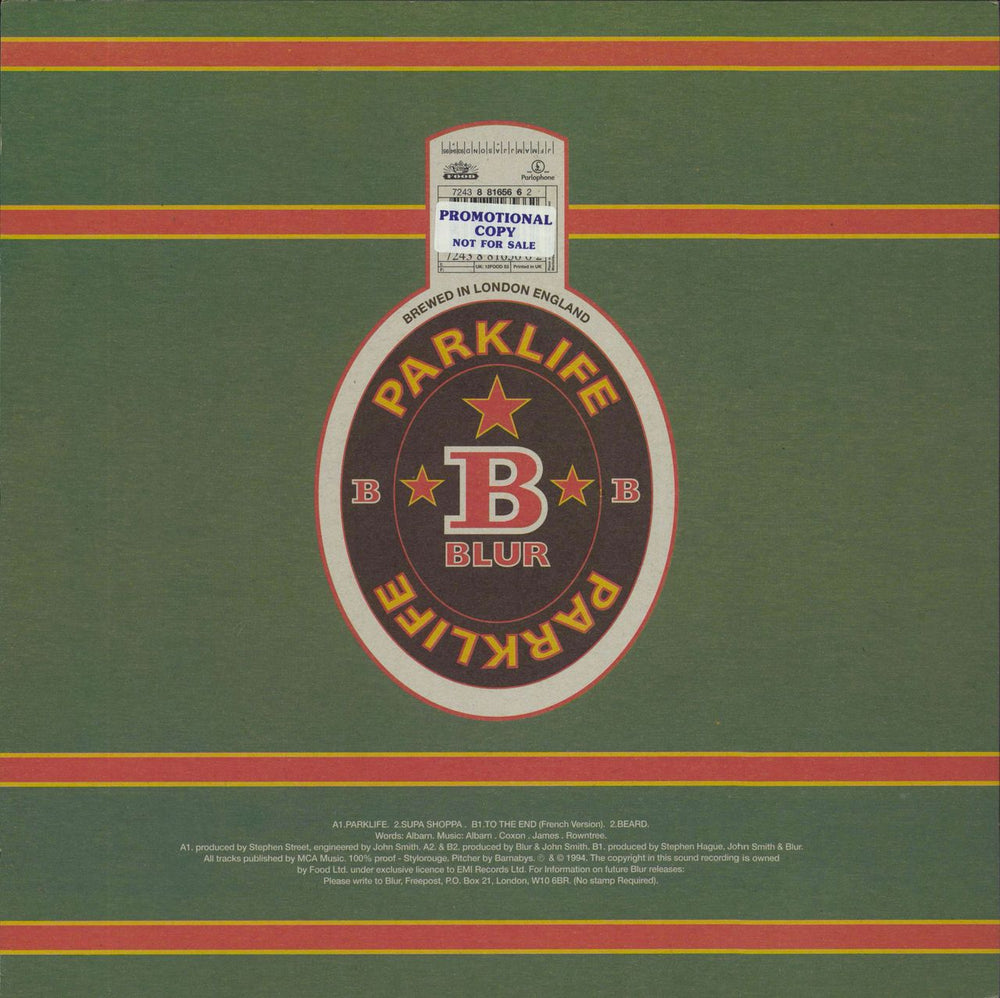 Blur Parklife + Poster - Promo Stickered slv UK Promo 12" vinyl single (12 inch record / Maxi-single) 724388165662