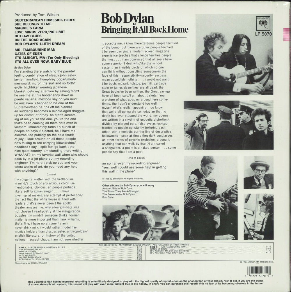 Bob Dylan Bringing It All Back Home - 180gm Vinyl - Sealed US vinyl LP album (LP record) 090771507013