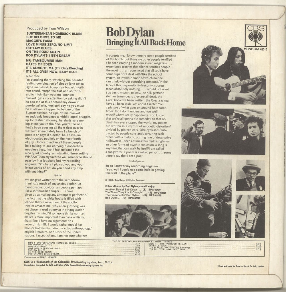 Bob Dylan Bringing It All Back Home - 1st - EX UK vinyl LP album (LP record) DYLLPBR606584