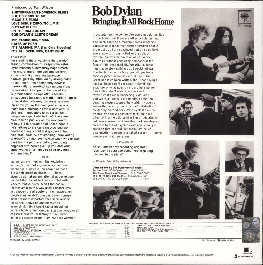 Bob Dylan Bringing It All Back Home: DeAgostini - 180gm UK vinyl LP album (LP record)