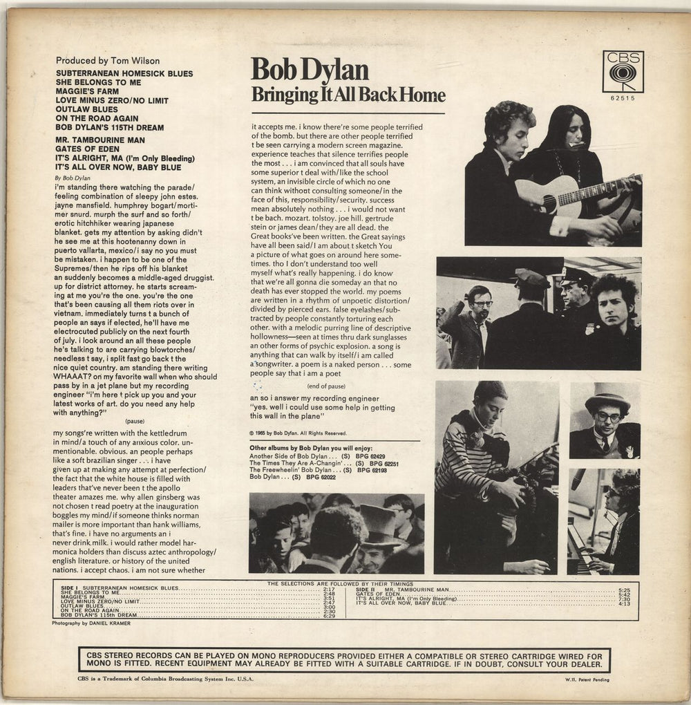 Bob Dylan Bringing It All Back Home - Early 70s - VG UK vinyl LP album (LP record)