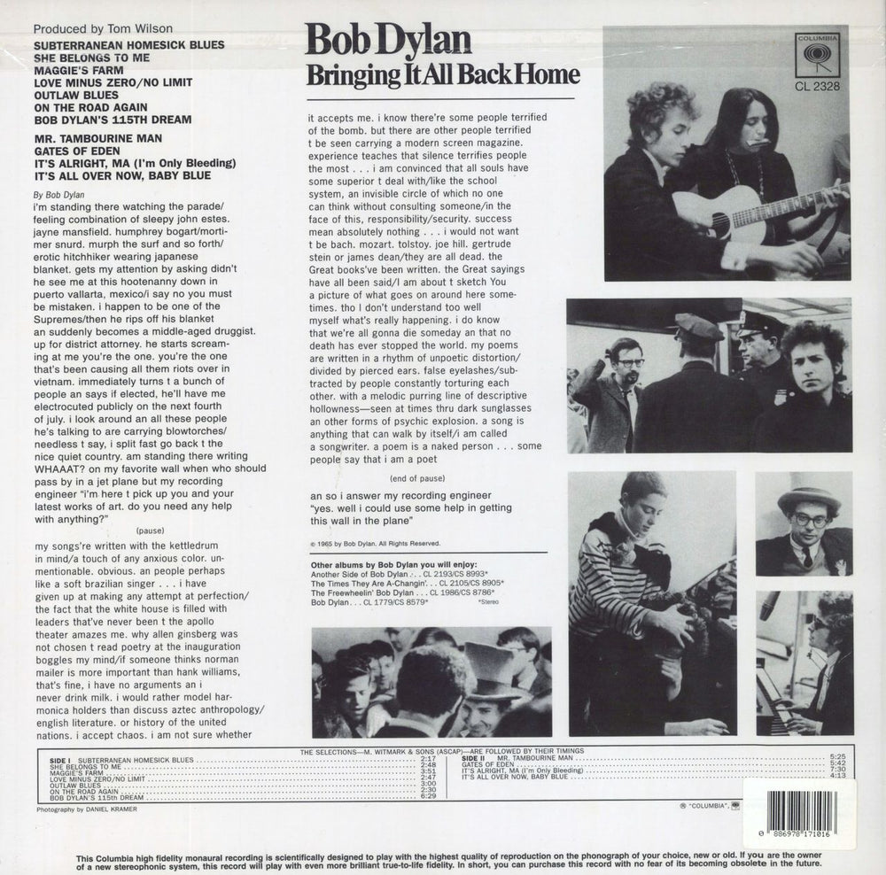 Bob Dylan Bringing It All Back Home: Remastered - 180gm Vinyl UK vinyl LP album (LP record) 886978171016