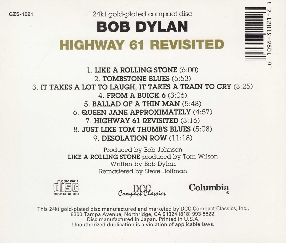 Bob Dylan Highway 61 Revisited US CD album (CDLP) DYLCDHI527745