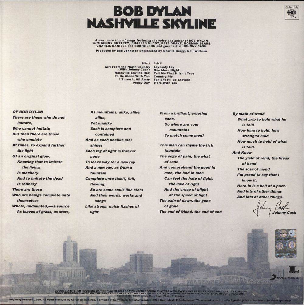 Bob Dylan Nashville Skyline: DeAgostini - 180gm - Sealed UK vinyl LP album (LP record)