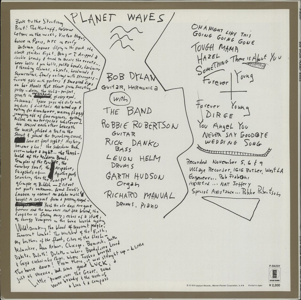 Bob Dylan Planet Waves Japanese vinyl LP album (LP record)