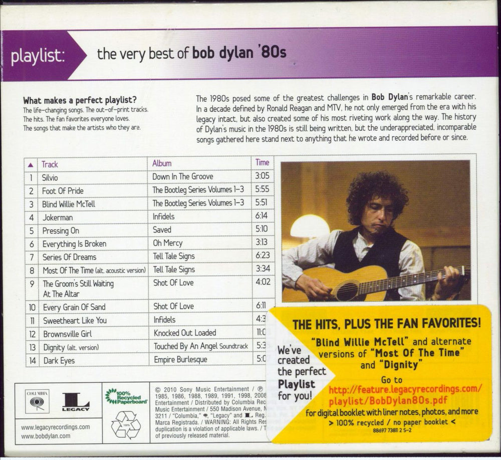 Bob Dylan Playlist: The Very Best Of Bob Dylan '80s US CD album (CDLP)