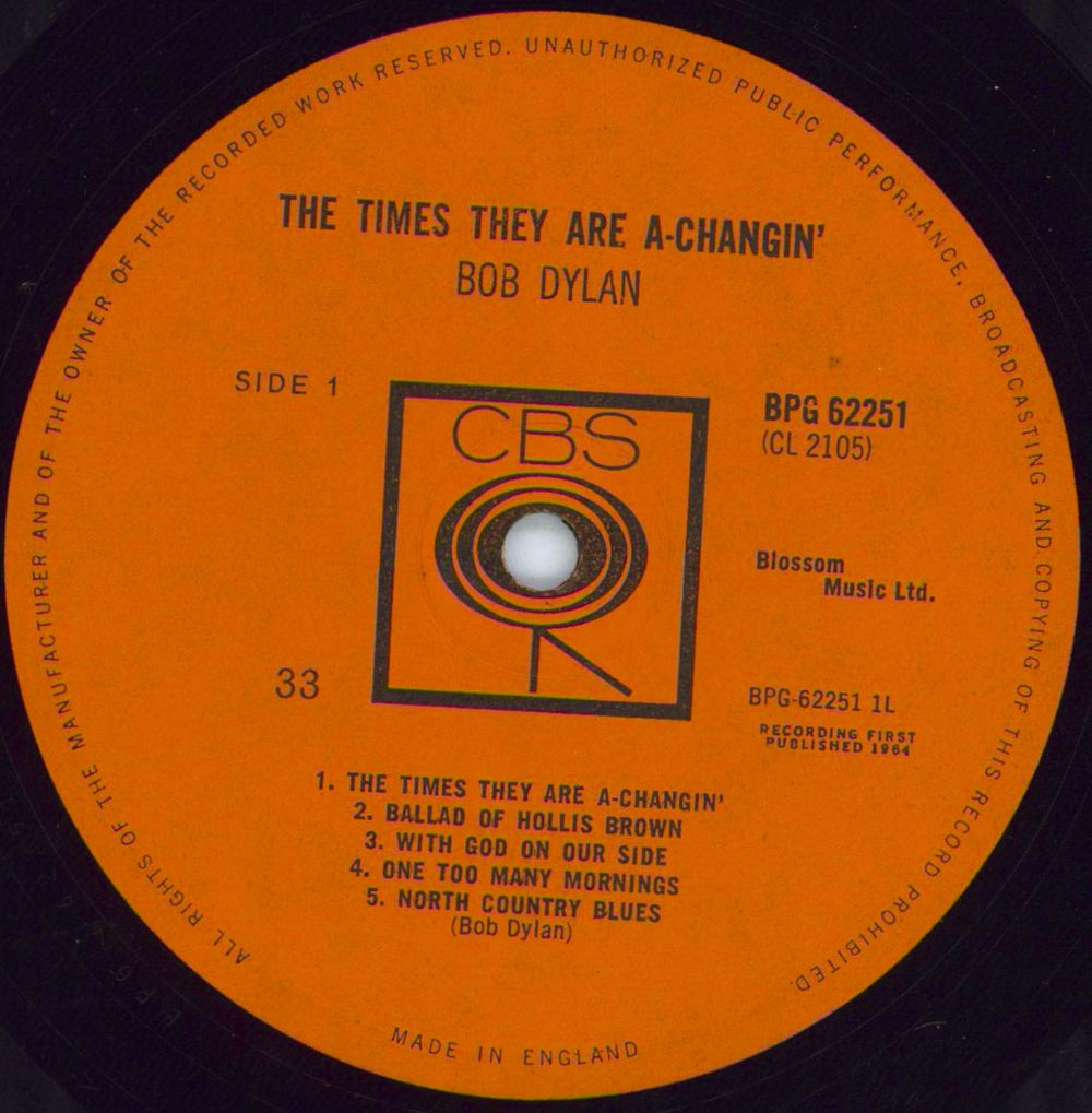 Bob Dylan The Times They Are A-Changin' - 1st Pasted - EX UK vinyl LP album (LP record) DYLLPTH533468