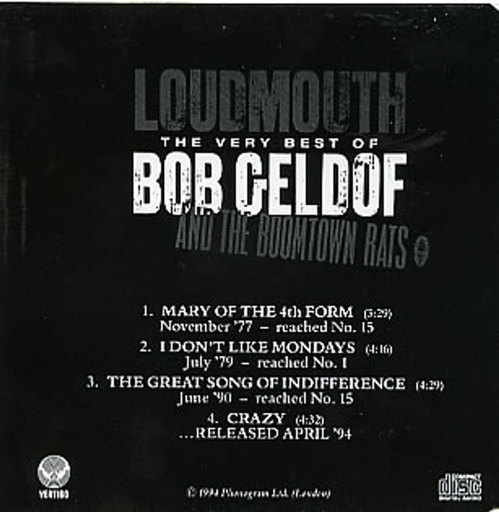 Bob Geldof Loudmouth Sampler UK Promo CD single (CD5 / 5") GELC5LO28563