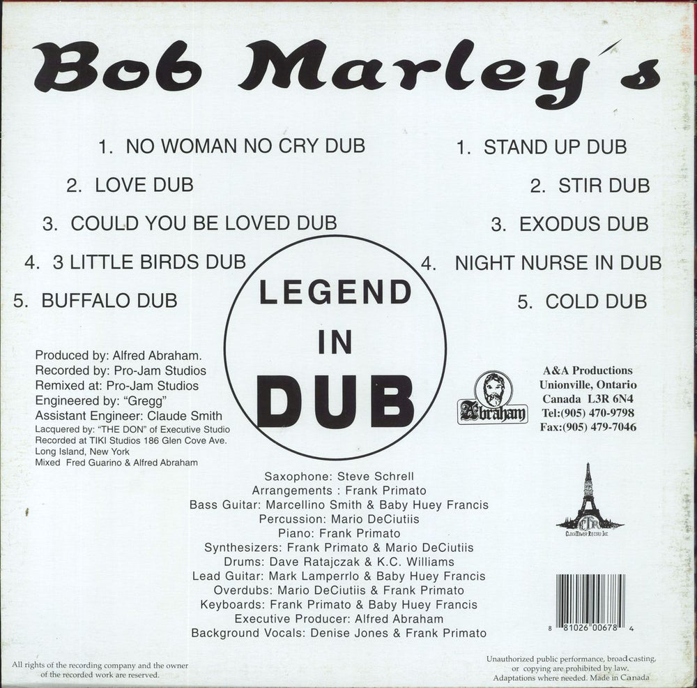 Bob Marley & The Wailers Bob Marley's Legend In Dub - Barcoded Sleeve Canadian vinyl LP album (LP record) 881026006784