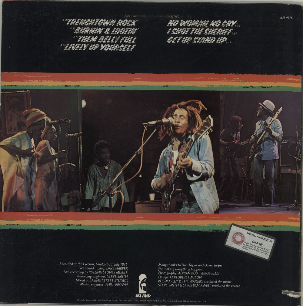 Bob Marley & The Wailers Live! US vinyl LP album (LP record)