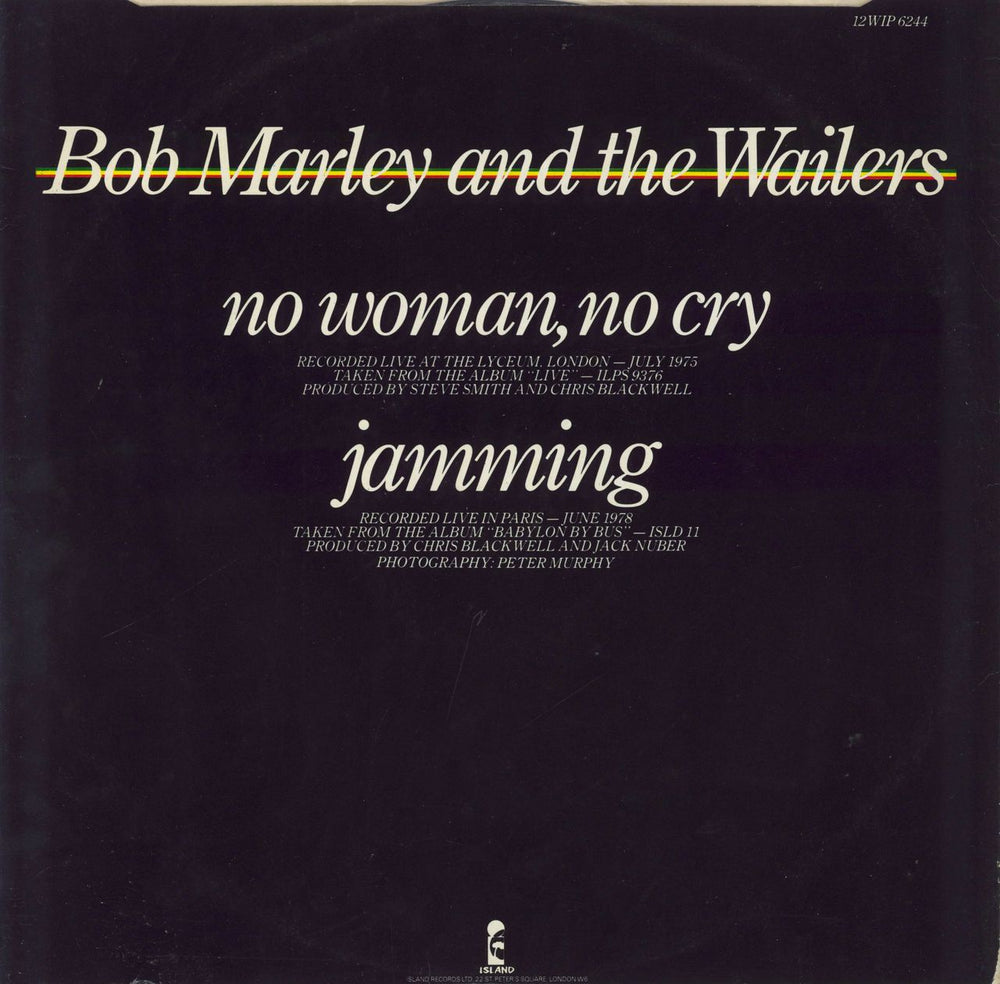 Bob Marley & The Wailers No Woman, No Cry + Picture Sleeve UK 12" vinyl single (12 inch record / Maxi-single)