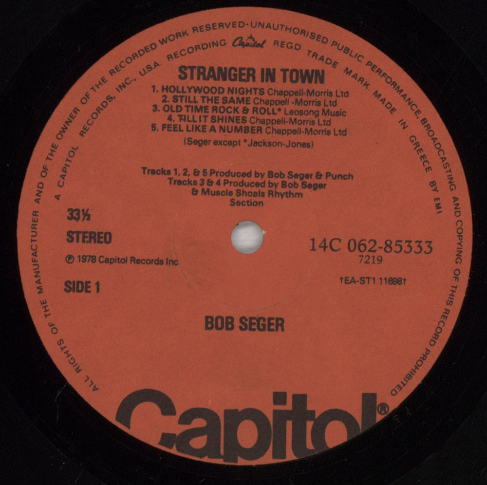 Bob Seger Stranger In Town Greek vinyl LP album (LP record) SEGLPST828849