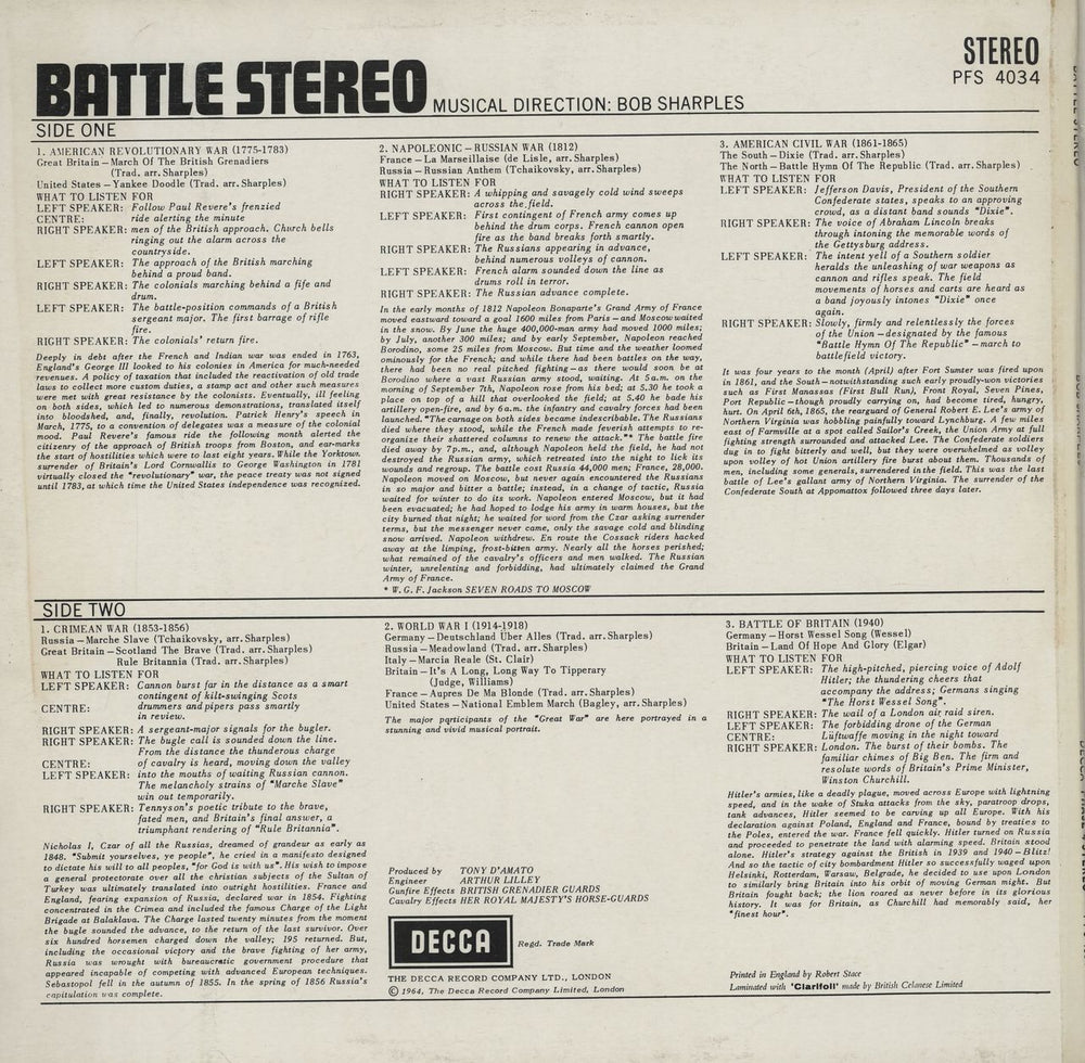 Bob Sharples Battle Stereo - 2nd UK vinyl LP album (LP record)