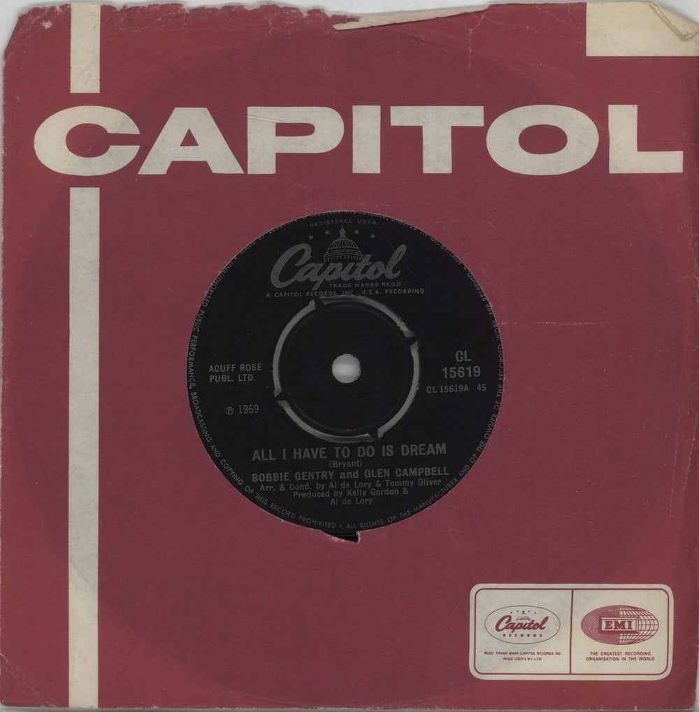 Bobbie Gentry & Glen Campbell All I Have To Do Is Dream - 4pr UK 7" vinyl single (7 inch record / 45) CL15619