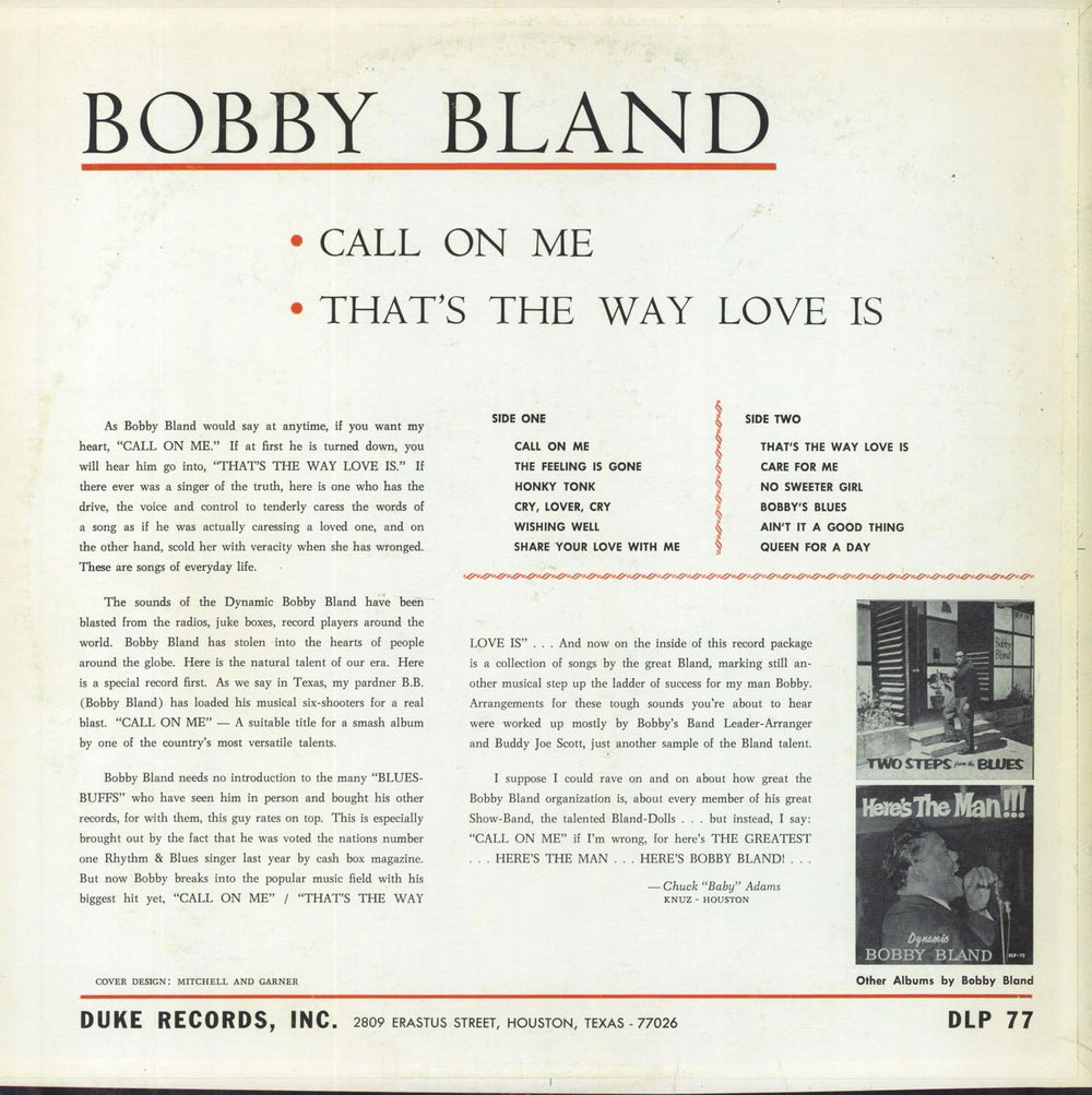 Bobby Bland Call On Me / That's The Way Love Is US vinyl LP album (LP record)