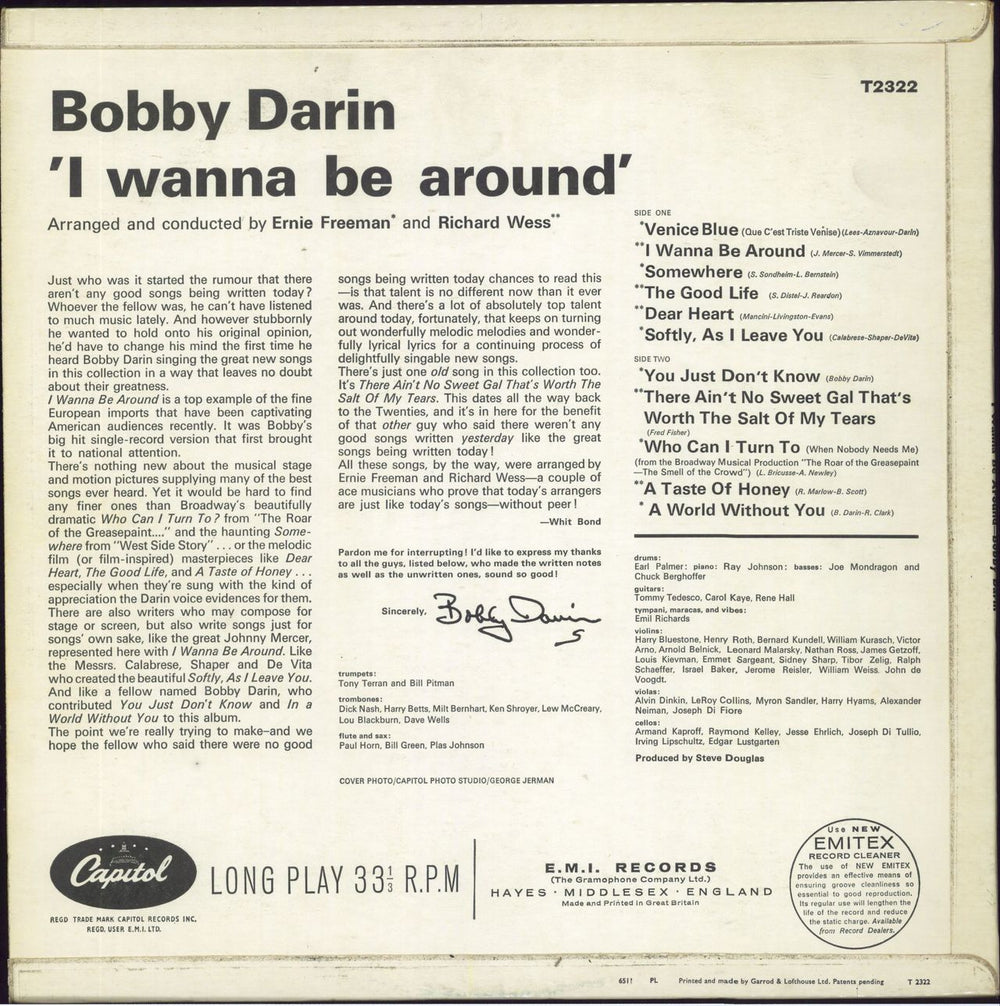 Bobby Darin I Wanna Be Around  UK vinyl LP album (LP record)