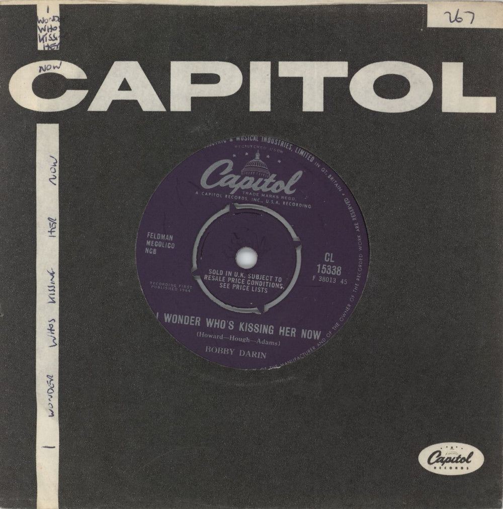 Bobby Darin I Wonder Who's Kissing Her Now UK 7" vinyl single (7 inch record / 45) CL15338