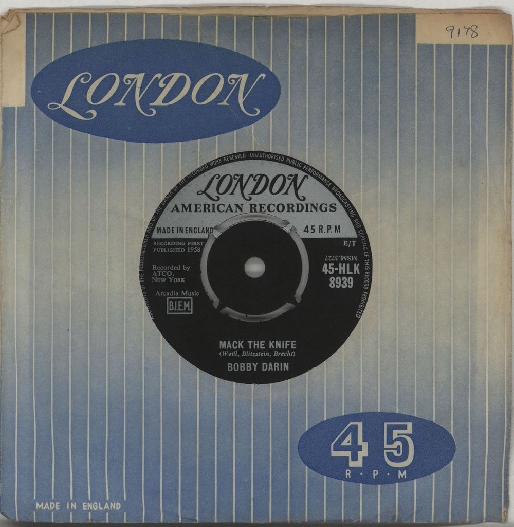 Bobby Darin Mack The Knife - 2nd UK 7" vinyl single (7 inch record / 45) 45-HLK8939