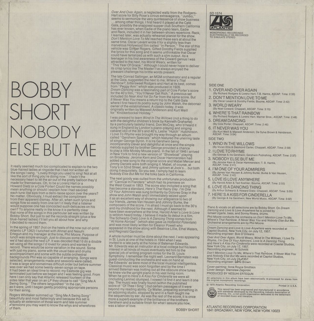 Bobby Short Nobody Else But Me US vinyl LP album (LP record)
