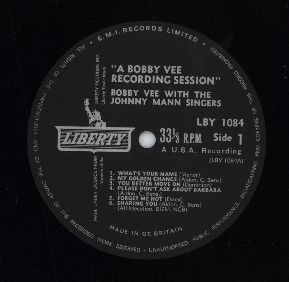 Bobby Vee A Bobby Vee Recording Session UK vinyl LP album (LP record)