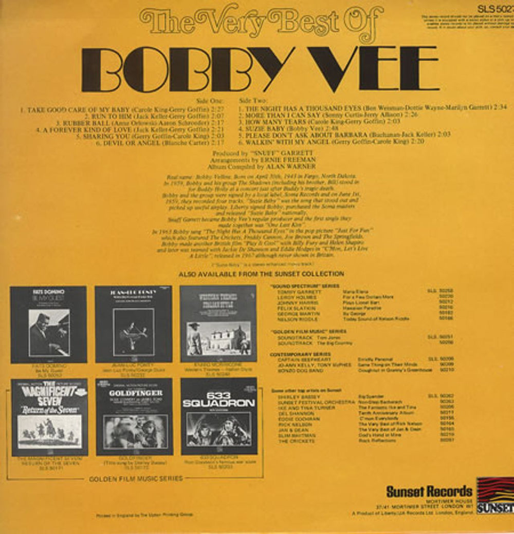 Bobby Vee The Very Best Of Bobby Vee UK vinyl LP album (LP record) BYVLPTH240743