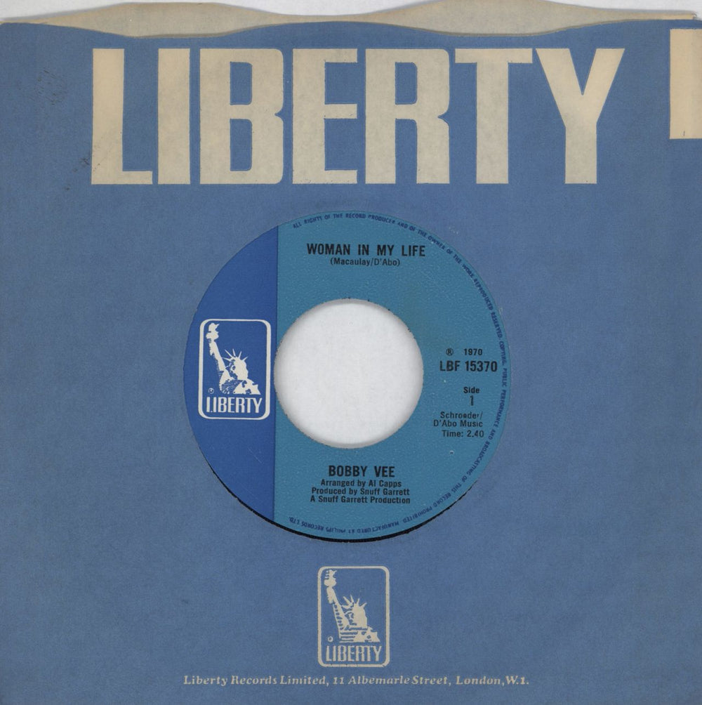 Bobby Vee Woman In My Life UK 7" vinyl single (7 inch record / 45) LBF15370