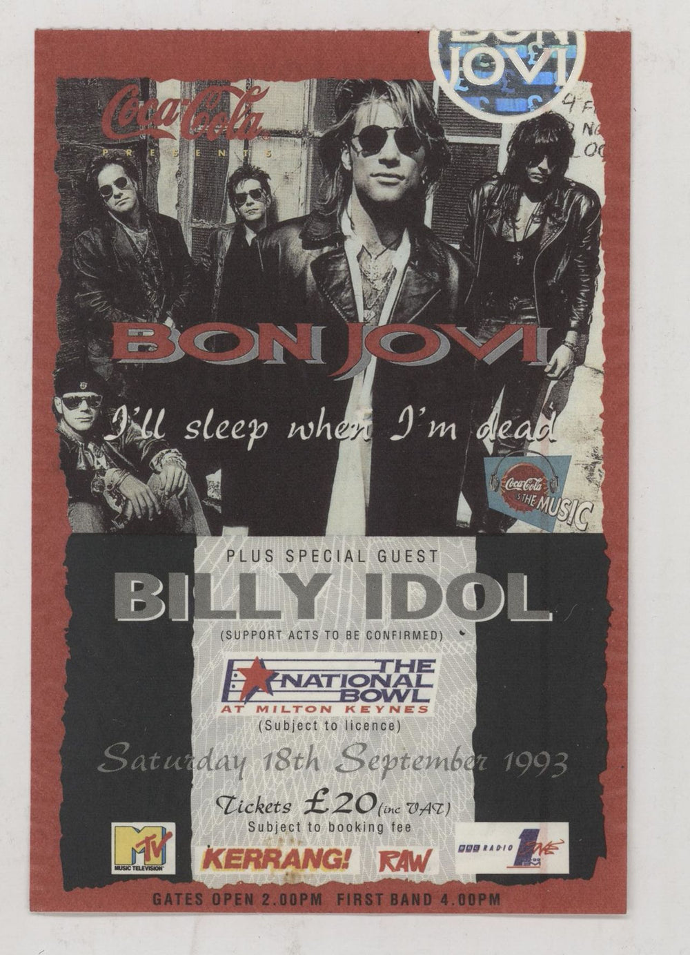 Bon Jovi I'll Sleep When I'm Dead + Ticket Stub UK tour programme BONTRIL631187