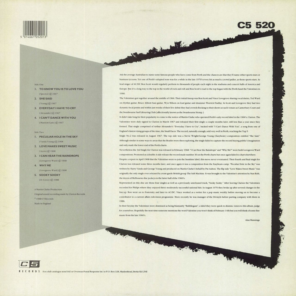 Bon Scott The Early Years UK vinyl LP album (LP record) 5014661052013