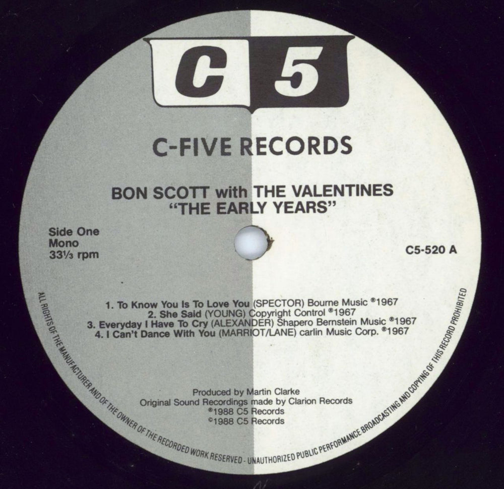 Bon Scott The Early Years UK vinyl LP album (LP record) BSCLPTH806146