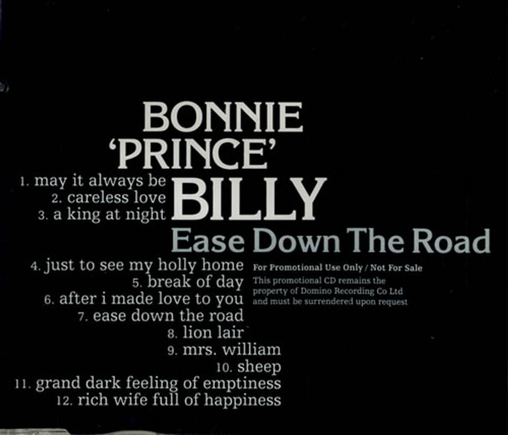 Bonnie Prince Billy Ease Down The Road UK Promo CD album (CDLP) WIGCD89P