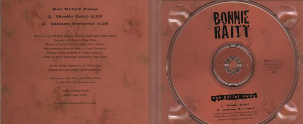 Bonnie Raitt One Belief Away US Promo CD single (CD5 / 5") BRTC5ON111389