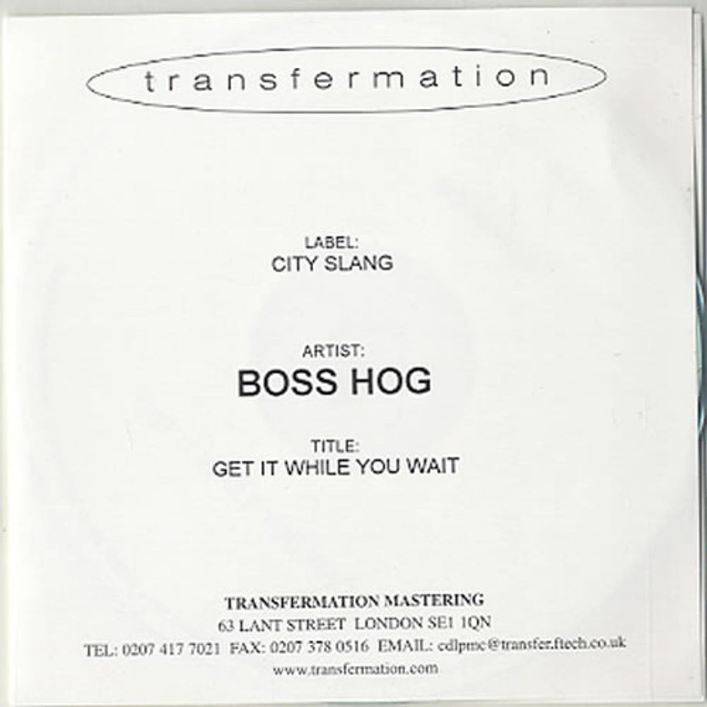 Boss Hog Get It While You Wait UK Promo CD-R acetate CD ACETATE