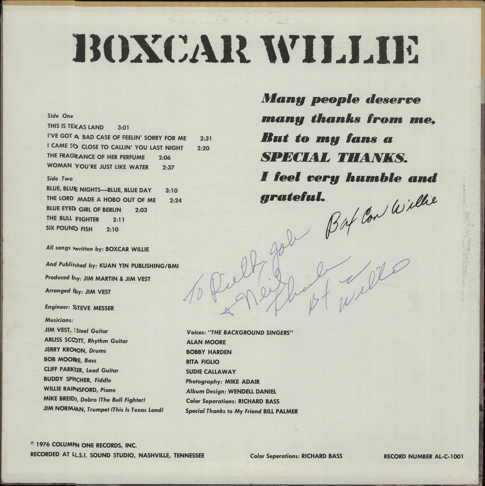 Boxcar Willie Boxcar Willie - Autographed US vinyl LP album (LP record) BXCLPBO671300