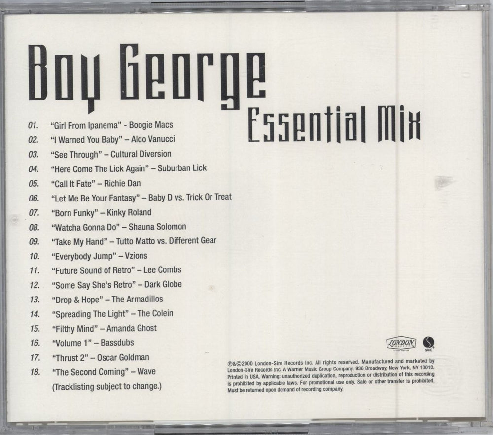 Boy George Essential Mix US Promo CD album (CDLP) BOYCDES172439