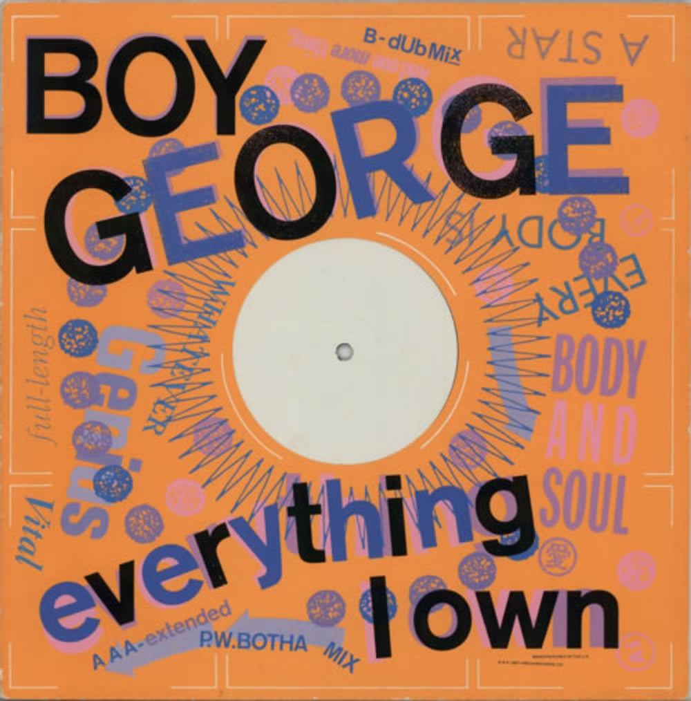 Boy George Everything I Own - P/S UK Promo 12" vinyl single (12 inch record / Maxi-single) BOY10012