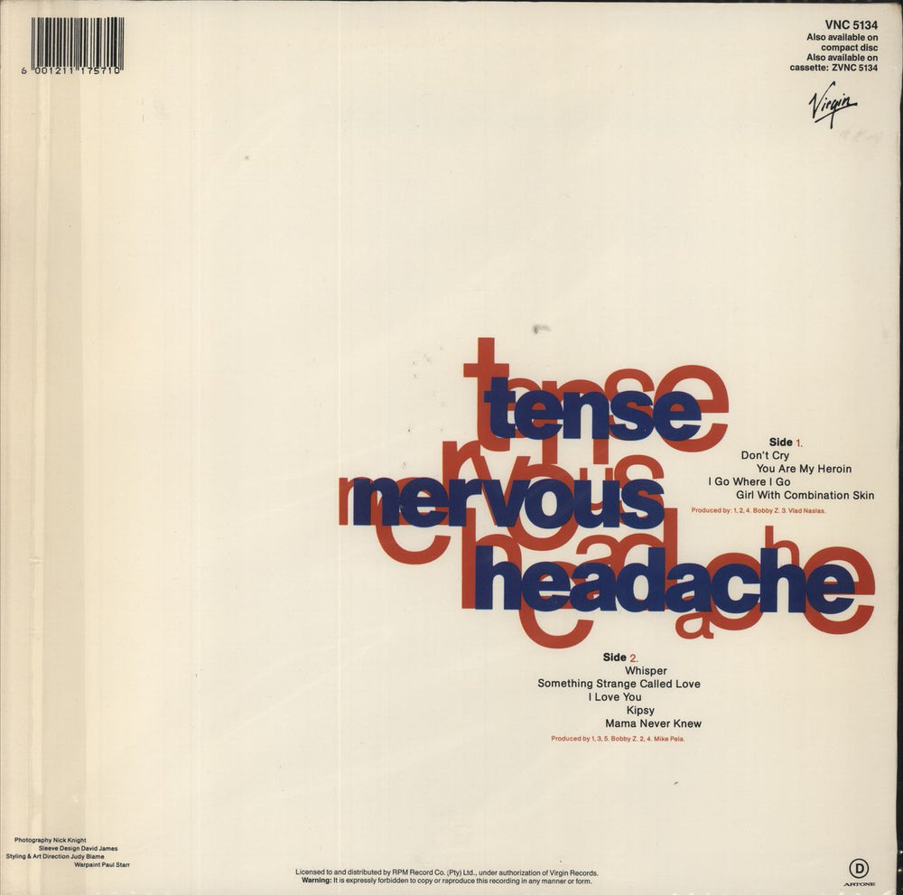 Boy George Tense Nervous Headache South African vinyl LP album (LP record)