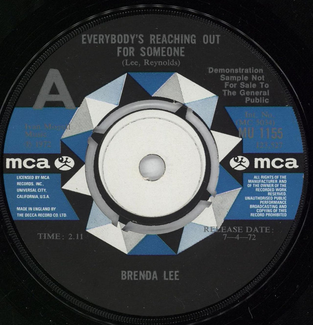 Brenda Lee Everybody's Reaching Out For Someone - A Label UK Promo 7" vinyl single (7 inch record / 45) MU1155