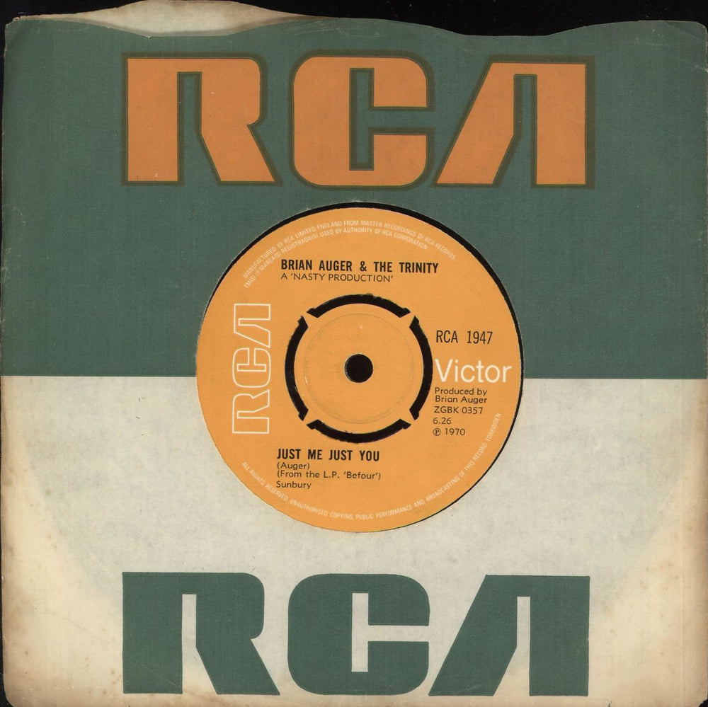 Brian Auger Just Me Just You UK 7" vinyl single (7 inch record / 45) RCA1947