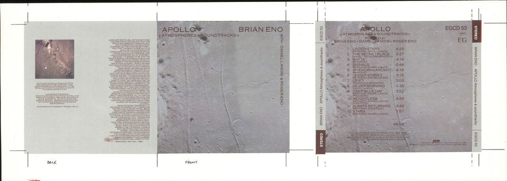 Brian Eno Apollo - Atomospheres & Soundtracks UK artwork PROOF ARTWORK