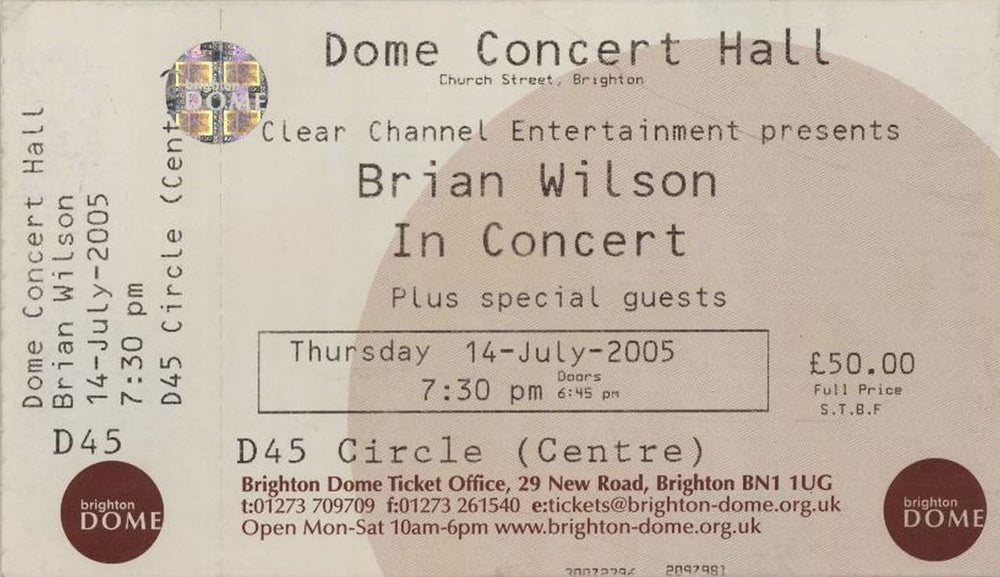 Brian Wilson 2005 Tour + Ticket Stub & Flyer UK tour programme BWITRTO655568