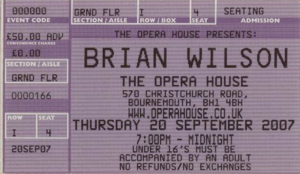 Brian Wilson 2007 Tour + Ticket Stub & Fliers UK tour programme