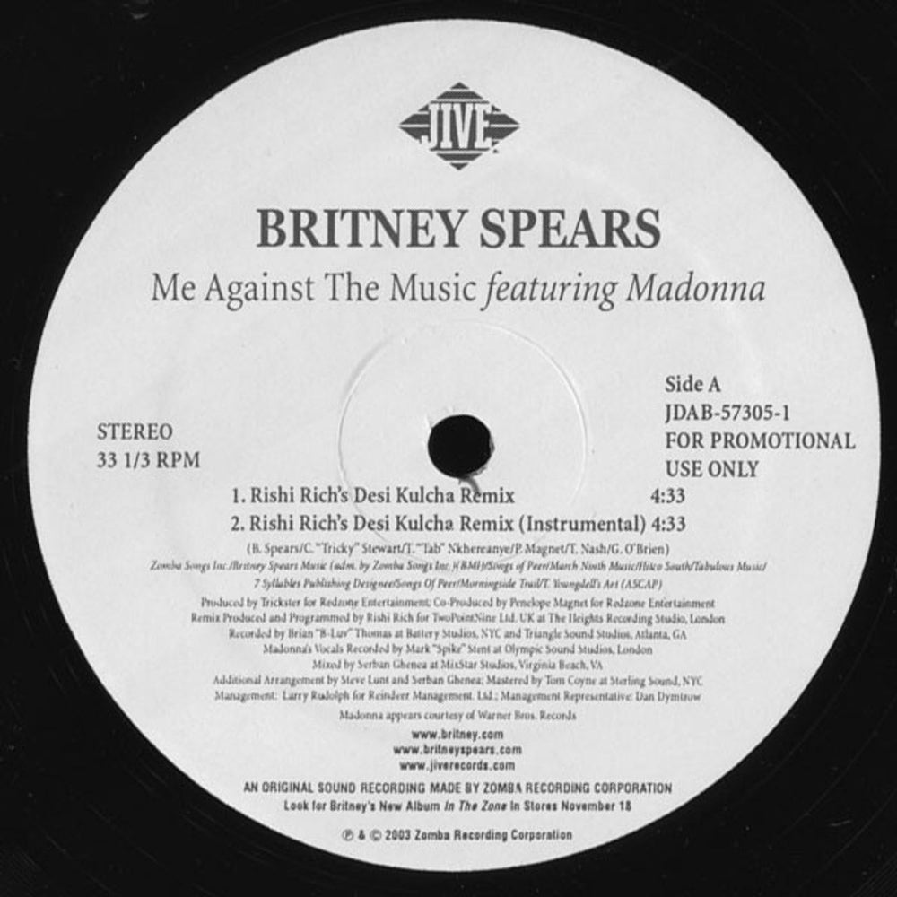 Britney Spears Me Against The Music US Promo 12" vinyl single (12 inch record / Maxi-single) BTP12ME262219