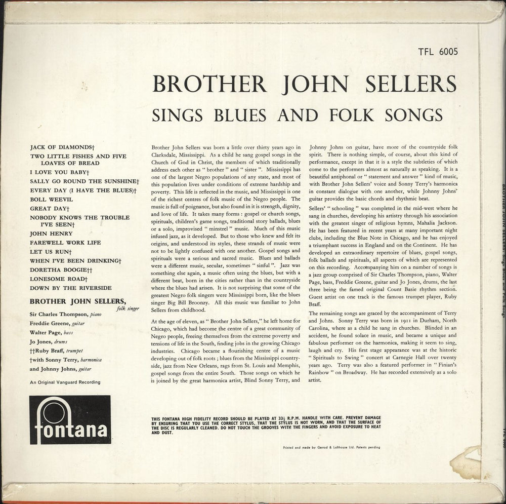 Brother John Sellers Sings Blues and Folk Songs UK vinyl LP album (LP record)