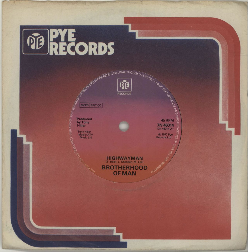 Brotherhood Of Man Highwayman UK 7" vinyl single (7 inch record / 45) 7N46014